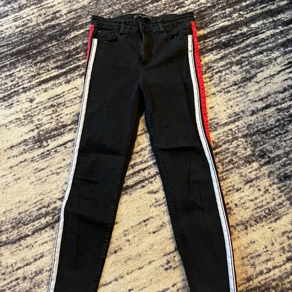 Zara Jeans Zara High Waisted Black Skinny Jeans With Red And